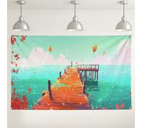 Toile de fond sereine en forme de jetée à l'aquarelle, art côtier vibrant pour événements photographiques, décoration extérieure de rêve pour les réunions d'été, idéale pour les fêtes sur le thème de