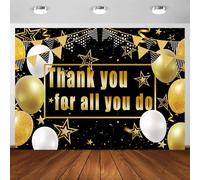 Toile de fond « Thank You for All You Do » - Bannière photo « We Appreciate You » - 2,1 x 1,5 m - Noir et doré - Paillettes - Reconnaissance des employés, remise de diplôme, infirmière et enseignant