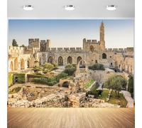 Toile de fond « The Old City Jerusalem » - 1,5 x 0,9 m - Tour David d'Israël - Ruines anciennes - Sites historiques - Décoration de chambre - Accessoires de cabine photo