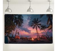 Toile de fond tropicale sur le thème du coucher de soleil sur le thème de la plage, palmier pour fêtes en plein air, fond de photographie sur le thème du camp d'été pour événements 180 x 109 cm