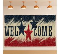 Toile de fond vintage avec étoile de bienvenue, décorations de fête patriotiques rustiques pour Americana intérieur/extérieur, 180 x 109 cm