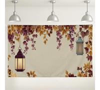 Toile de fond vintage avec lanterne florale élégante, décoration murale pour événements, beau fond photo intérieur/extérieur pour réunions d'automne 180 x 109 cm