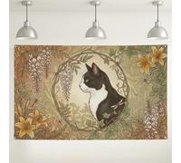 Toile de fond vintage chat botanique Art Nouveau 180 x 109 cm