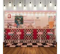 Toile de Fond Vintage de Restaurant américain des années 1950 pour crème glacée, café des années 50, Restauration Rapide, Soda, Restaurant, Bar, Salle à Manger, Jukebox néon, Tabouret 300cmx200cm