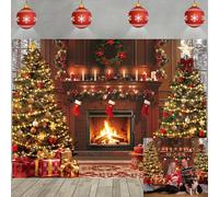 Toile de fond vintage pour cheminée de Noël - Bas de sapin de Noël - Toile de fond pour photographie d'hiver - Bannière de fête de famille - Accessoires de studio photo (210 x 150 cm)
