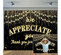 Toile de fond « We Appreciate You » - 1,8 x 1,2 m - Bannière noire à paillettes dorées - Inscription « Thank You for All You Do » - Pour infirmière, enseignante, personnel des vétérans - Décoration de