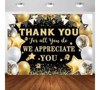 Toile de fond « We Appreciate You Do » - Bannière photo « Thank You for All You Do » - 1,5 x 0,9 m - Noir et doré - Paillettes - Reconnaissance des employés, remise de diplôme, infirmière et