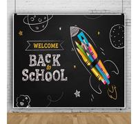 Toile de fond « Welcome Back to School » - 3 x 2,4 m - Pour enseignants et étudiants - En ligne - Tableau noir - Motif espace dessiné - Toile de fond pour photo - Bannière décorative pour premier jour
