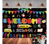 Toile de fond « Welcome Back to School First Day of School » pour photographie de maternelle Bannière colorée de graffiti pour enseignants enfants salle de classe fournitures de décoration 2,1 x 1,5 m