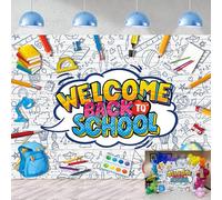 Toile de fond « Welcome Back to School » - Motif mur de briques blanches - Décoration de fête - Bannière - Accessoires photo (2,1 x 1,5 m)