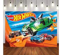 Toile de fond Wild Racer Car Runway Boy 1er anniversaire Party Photographie Fond Photo Booth Décoration Fournitures 150 x 100 cm Vinyle Rouge, Noir, Blanc
