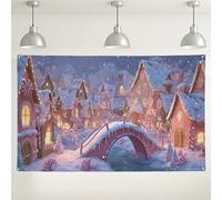 Toile de fond Winter Wonderland, jolie scène de maison en pain d'épices, décorations de Noël pêche et bleu, arrière-plan photo intérieur/extérieur pour fêtes de fin d'année, 180 x 109 cm