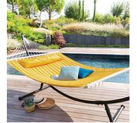 Toile de hamac matelassé ""Akio"" jaune moutarde 190x140cm en polyester et bois - Hespéride