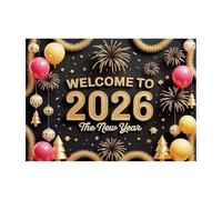 Toile de « Happy New Year 2026 » - 203 x 149 cm - Décoration d'intérieur et d'extérieur - Pour salon, garage, cour, porche, bureau, ferme, cabine photo