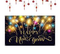 Toile de Happy New Year - Décoration de Vacances 2D - 0,9 x 1,5 m - Toile de Festive pour photomaton - pour fête, photographes, événements Scolaires, réunions de Famille, Bureau, Maison