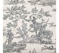 Toile de Jouy sur 1/2 natté scène de pêche - Noir 280 cm, vendue au mètre linéaire, Fabriqué en France