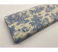 Toile de Jouy Tissu popeline 100 % coton pour décoration et travail - 1 m x 150 cm (bleu)