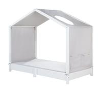 Toile de Lit Cabane Montessori - ROBA - 70x140 - Gris Clair - 2 Poches de Rangement - Fenêtre de Toit
