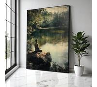 Toile de méditation de Bouddha, tableau mural représentant un paysage de lac serein, peinture de paysage naturel calme, décoration intérieure pleine conscience, impressions (80x120cm/sans cadre)