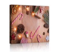 Toile de Noël art mural oeuvre rustique festif images impressions texture en bois murale canne de bonbon affiches peinture pour décor d’hôtel 90x90cm cadre intérieur