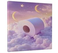 Toile de papier toilette fantaisie, imprimé lune et étoiles, violet pêche, décoration de salle de bain amusante pour salon, chambre à coucher, dortoir, toile enveloppée 30,5 x 30,5 cm