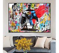 Toile de peinture Abstrait Superman et Batman aquarelle Graffiti Street Art peinture sur toile Art mural pour bande dessinée super-héros décoration de la maison 60x90cm