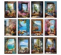 Toile de peinture de paysage de ville avec Graffiti coloré abstrait, Art moderne, fenêtre, vue sur la mer, affiches esthétiques imprimées, décor de salon Bleu