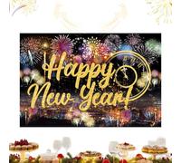 Toile de pour le Nouvel An, bannière de ballons dorés avec impression 2D - 99,1 x 150 cm - Panneau « Happy New Year 2026 » | Pour photographie, fête de vacances, anniversaire, accessoires de