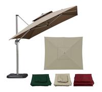 Toile De Rechange Pour Parasol Déporté De Terrasse, Auvent De Rechange Carrée À Double Toit 3x3M 2.5x2.5M, 8 Baleines Housses De Parasol De Table Extérieur Imperméable Et Solide(Light-Khaki,3x3m)