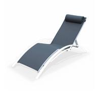 Toile de remplacement pour bain de soleil LOUISA. en aluminium et textilène. avec têtière - Gris/blanc