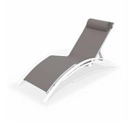 Toile de remplacement pour bain de soleil LOUISA. en aluminium et textilène. avec têtière - Taupe/blanc