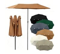 Toile De Remplacement pour Parasol Double 4.6 m, Housse De Rechange Imperméable pour Grand Parasol De Terrasse 12 Baleines, Toile De Parasol De Jardin 3 Têtes Anti-UV(Brown)