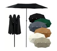 Toile De Remplacement pour Parasol Double 4.6 m, Housse De Rechange Imperméable pour Grand Parasol De Terrasse 12 Baleines, Toile De Parasol De Jardin 3 Têtes Anti-UV(Noir)