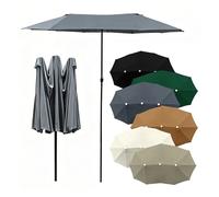 Toile De Remplacement pour Parasol Double 4.6 m, Housse De Rechange Imperméable pour Grand Parasol De Terrasse 12 Baleines, Toile De Parasol De Jardin 3 Têtes Anti-UV(Gray)
