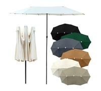 Toile De Remplacement pour Parasol Double 4.6 m, Housse De Rechange Imperméable pour Grand Parasol De Terrasse 12 Baleines, Toile De Parasol De Jardin 3 Têtes Anti-UV(Blanc)