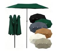 Toile De Remplacement pour Parasol Double 4.6 m, Housse De Rechange Imperméable pour Grand Parasol De Terrasse 12 Baleines, Toile De Parasol De Jardin 3 Têtes Anti-UV(Green)