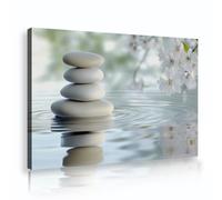 Toile de style japonais Images Zen Pierre Réflexion de l’eau Toile Impressions d’art murales Fleur blanche Tranquille Nature Peinture Décor d’intérieur 20x28cm Cadre intérieur