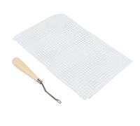 Toile de tapis bricolage, tapis vierge crochetant la toile de maille tapis à l'aiguille toile de maille pour crochet de loquet tapis tapisserie toile(Tissu maille 50cm + crochet manche en bois)