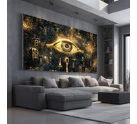 Toile Decoration Murale Mystique Œil Grand Cadre pour Salon et Bureau L'Egypte Ancienne Hiéroglyphes Tableau Moderne pour Chambre Adulte Céleste Symbole Peinture sur Toile XXL 80x120 cm