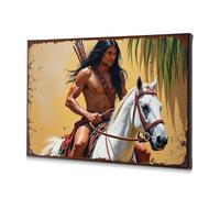 Toile décorative de Pâques représentant un homme musclé avec de longs cheveux noirs chevauchant un cheval blanc - Décoration murale de Pâques (20 x 30 cm)