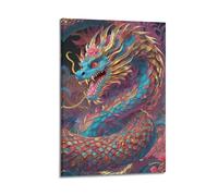 Toile décorative moderne pour la maison - Affiche de mythe colorée - Dragon divin à écailles mystérieux et choquant ajoutant une atmosphère fantastique aux études - 40 x 60 cm - Cadre