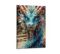 Toile décorative moderne pour la maison - Affiche de mythe colorée - Dragon divin à plumes mystérieux et choquant ajoutant une atmosphère fantastique aux études - Cadre 20 x 30 cm