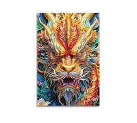 Toile décorative moderne pour la maison - Affiche de mythe colorée - Dragon doré mystérieux et choquant - Ajout d'une atmosphère fantastique aux études - 40 x 60 cm - Sans cadre