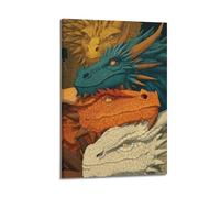 Toile décorative moderne pour la maison - Affiche de mythe - Rassemblement de dragons mystérieux et choquant - Ajout d'une atmosphère fantastique aux études - 20 x 30 cm - Style cadre