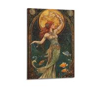 Toile décorative moderne pour la maison, affiche esthétique d'espace de vie, affiche de sirène sous le clair de lune, belle et romantique ajoutant une atmosphère artistique aux salons, cadre 60 x 90