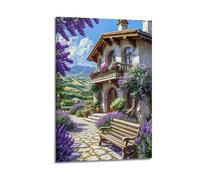 Toile décorative moderne pour la maison, affiches de paysage, affiche de paysage, cottage de lavande, beau et romantique, ajoutant une atmosphère artistique aux salons, art 40 x 60 cm, style cadre