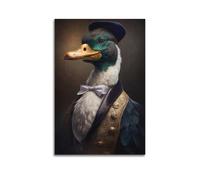 Toile décorative moderne pour la maison - Poster animal canard en smoking et béret plein de peinture élégante et gentlemanly - 60 x 90 cm - Style sans cadre