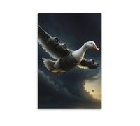 Toile décorative moderne pour la maison - Poster animal canard équipé d'ailes mécaniques qui s'envolent bravement dans le ciel - 40 x 60 cm - Style sans cadre
