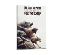 Toile décorative murale moderne pour la maison - Poster religieux « The Good Shepherd Giveth His Life for The Sheep Full of Holy And Devotional Vibe » - 20 x 30 cm - Style cadre
