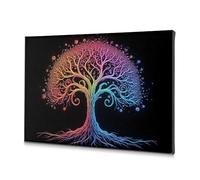 Toile décorative pour salon, salle de bain, arbre de vie arc-en-ciel, symbole d'unité et de diversité (30 x 40 cm)